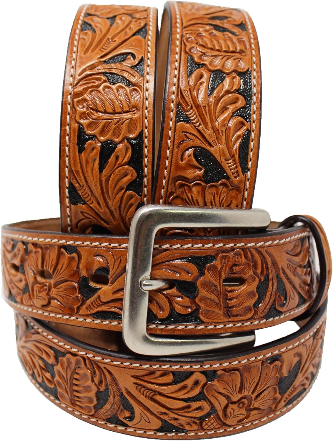 CHALLENGER Men's Cowboy Western Rodeo Fashion Tooled Floral w/Inlay Leather Belt 2654RS