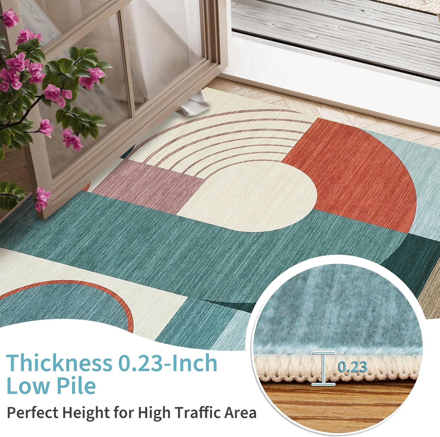 3x5 Washable Rug for Bedroom, Boho Geometric Small Area Rugs for Living Room Entryway Soft Low Pile Non-Slip Indoor Rug for Playroom Dorm, Blue Multi, 3'x5'