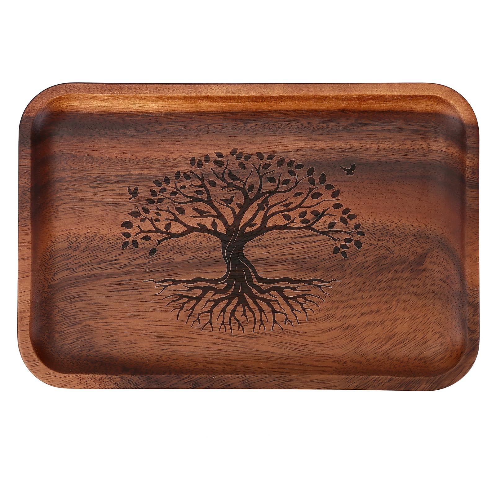 Velinjowy The Tree of Life Wood Valet Tray for Men Women, Catch All Acacia Mens Key Dump Bedside Nightstand Organizer EDC Woden Tray for Phone Watch Wallet Keys Jewelry