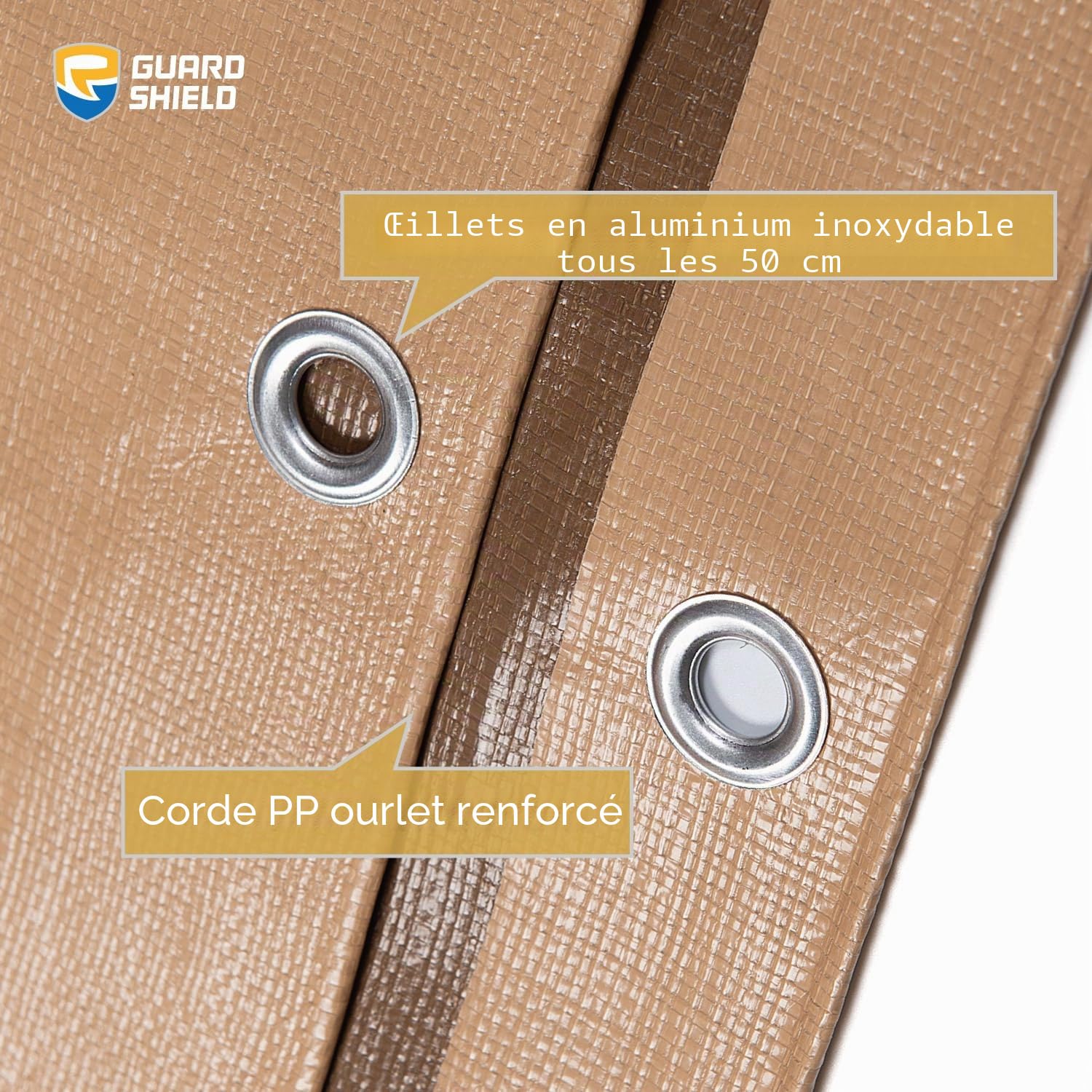 GUARD SHIELD Bâche avec œillets Imperméable 6 m x 8 m Beige/Kaki Bâche en Tissu 200 g/m² Bâche de Protection Multi-usages, résistante à la déchirure, stabilisée aux UV, résistante au moisissure
