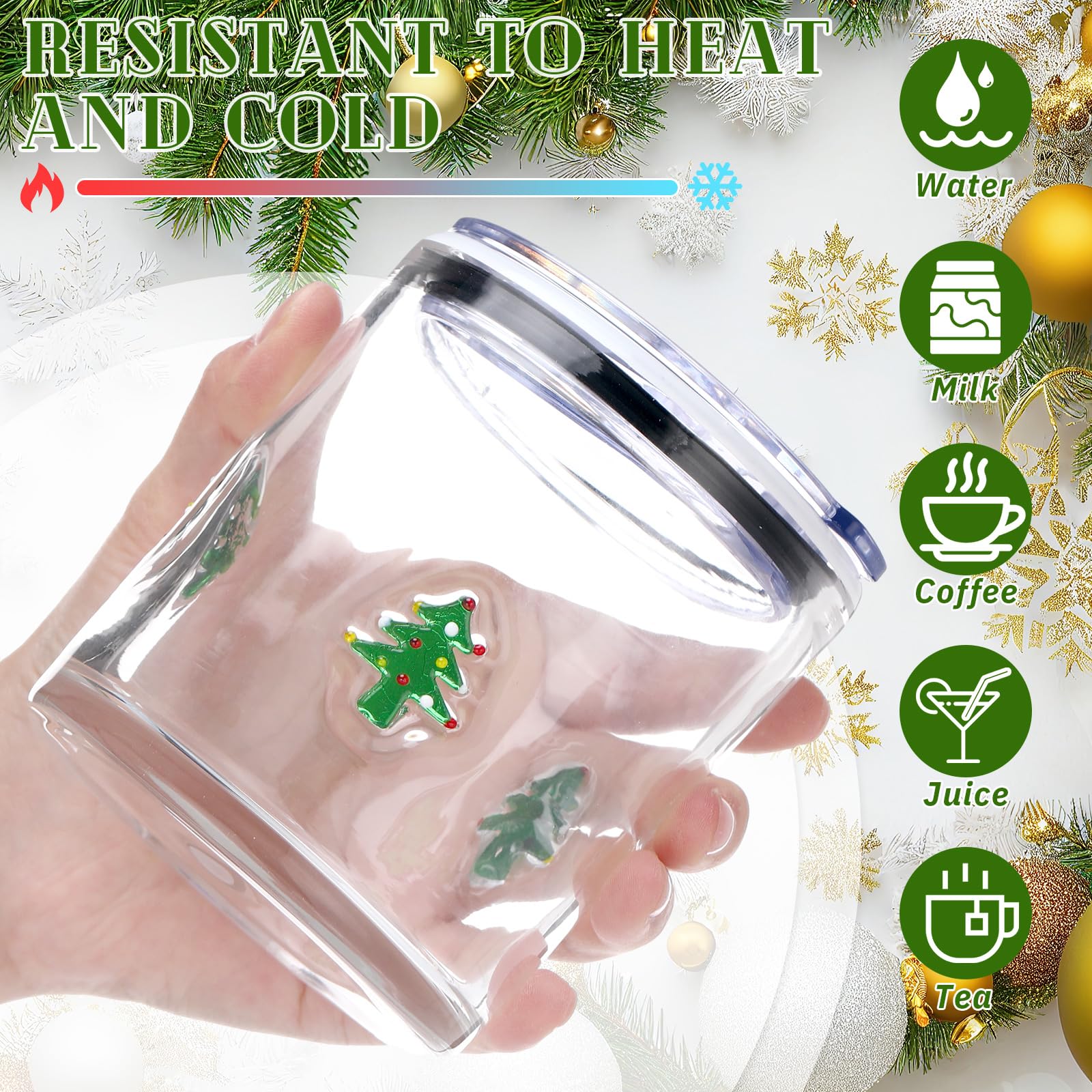 Patelai Lot de 2 verres à café glacé réutilisables avec couvercles et pailles de 445 ml – Jolis gobelets de Noël pour adultes, femmes et hommes
