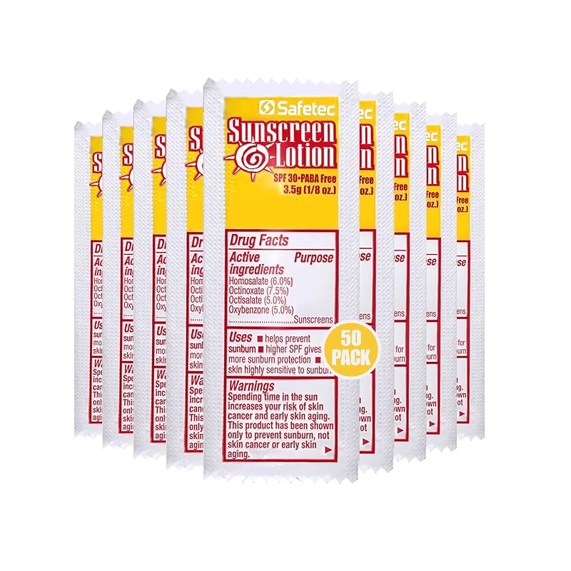 Loção protetor solar facial HOMESPHERE FPS 30, sem PABA, sachês individuais, pacote com 50 e bolsa reutilizável