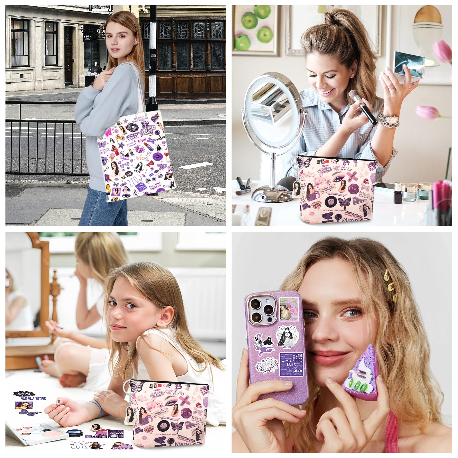 54PCS Ol𝕚v𝕚a Merch Album Canvas Bag Set, Cosmetic Bag Music Lover Makeup Bags with Stickers & Keychain - Image 4