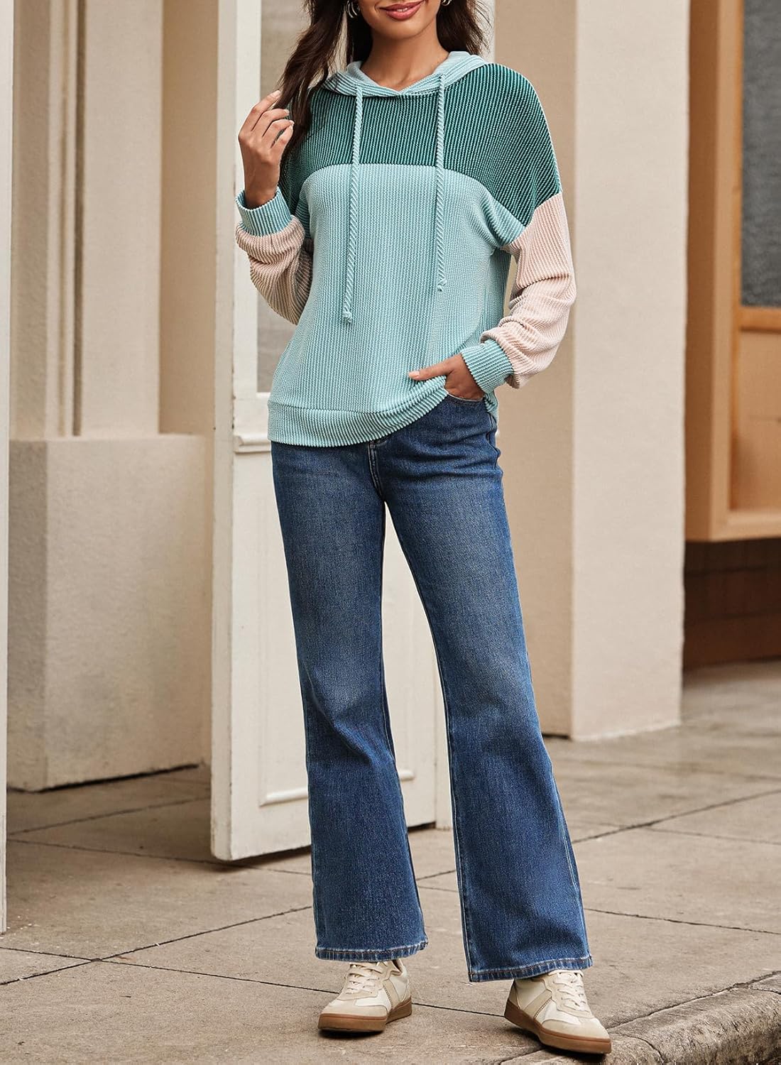 Dokotoo Hoodies for Women Color Block Oversized Sweatshirt Long Sleeve Drawstring Casual Lightweight Hoodie Tops Fall 2025 - Image 3