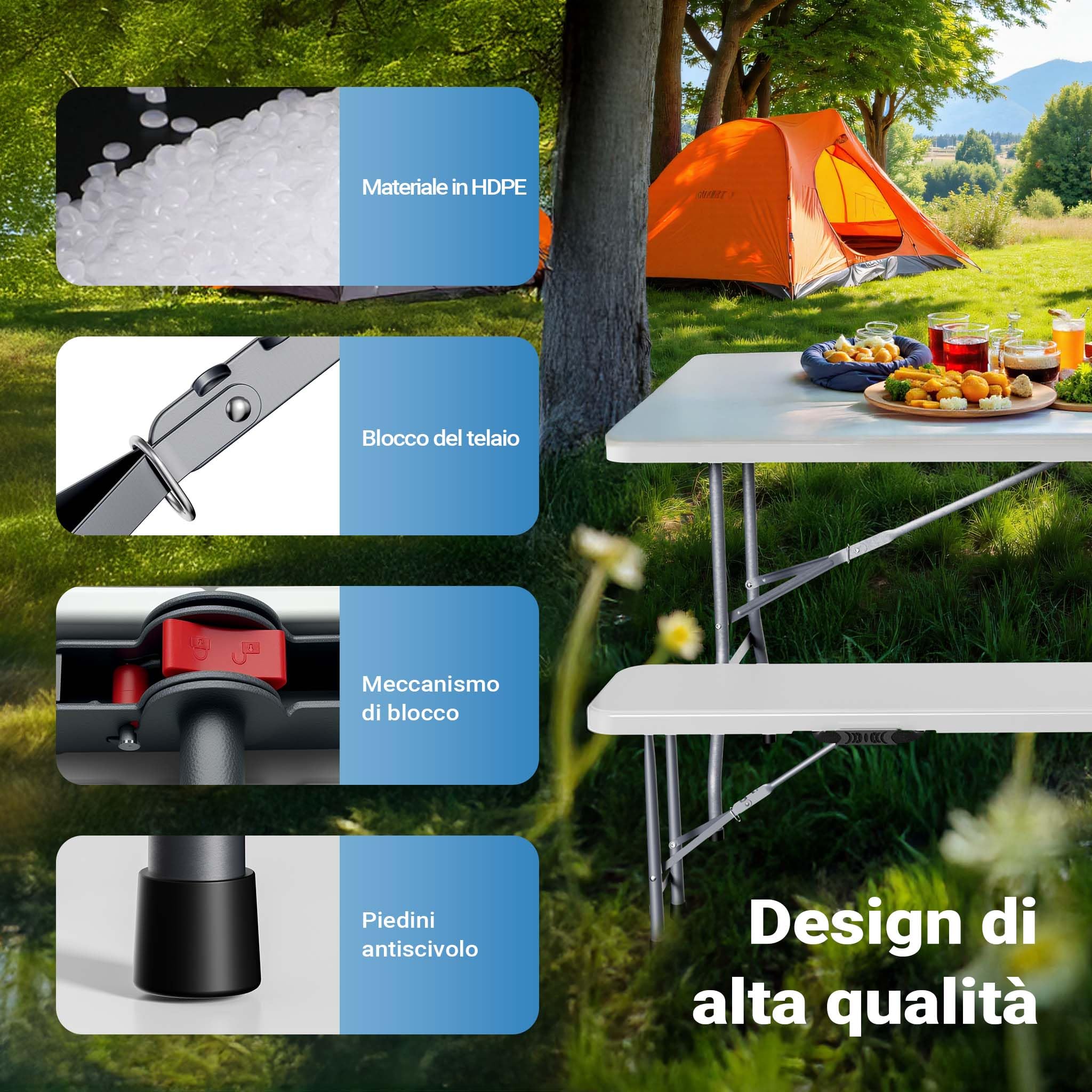 Wiltec Panca da campeggio ripiegabile Panchina da giardino richiudibile