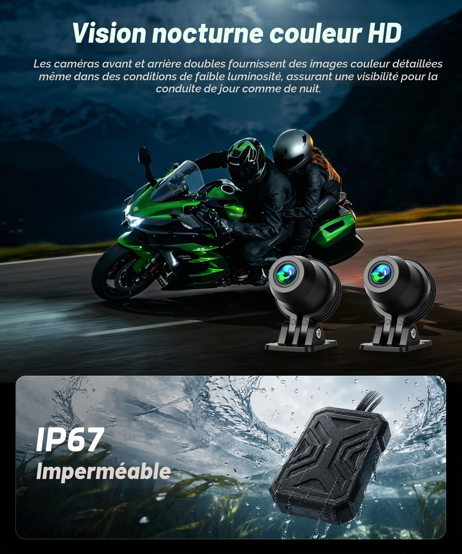 Rimoody Dashcam Moto 1080P Miniature - Caméra Avant/Arrière avec Détection de Collision, Boucle d'Enregistrement, Mode Stationnement, WiFi, pour Motocyclette