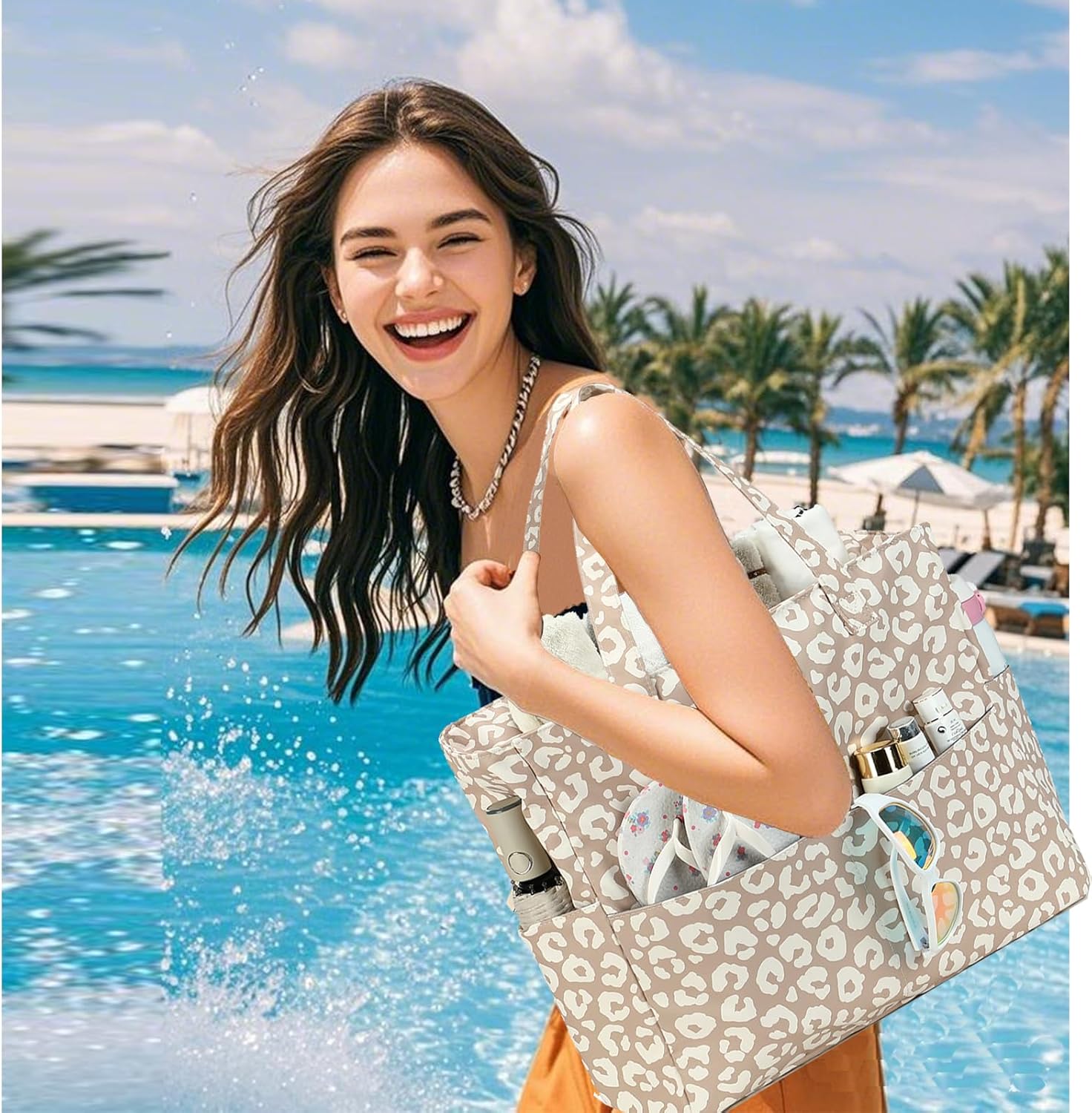 LEDAOU Large Beach Bag Women Waterproof Sandproof Zipper Beach Tote Pool Bag for Gym Grocery Travel with Wet Pocket | Waterproof, Sandproof, Zipper, Pool, Gym, Grocery - Image 3