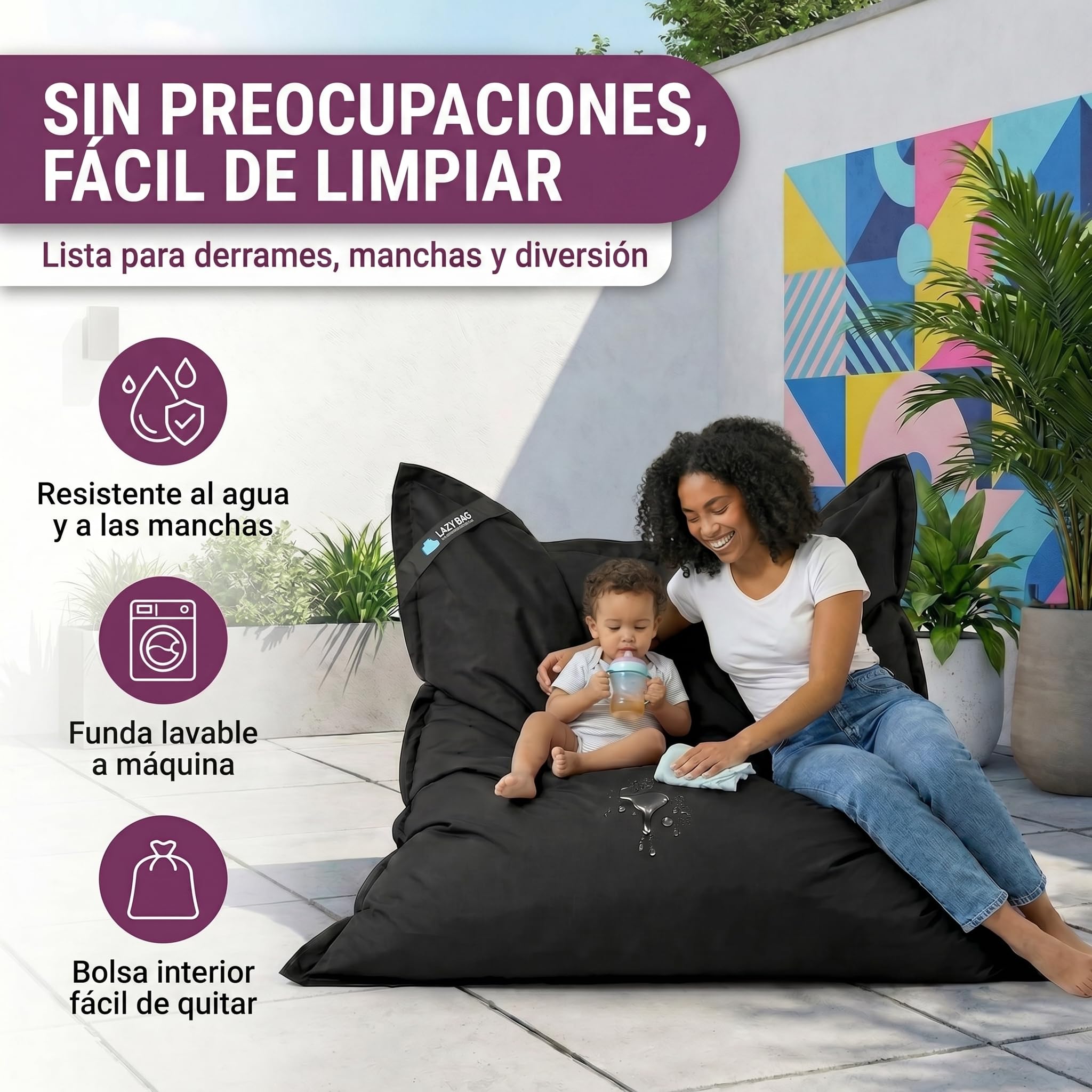 Lazy Bag® Puf Gigante XL 160x120 cm - Beanbag Interior y Exterior | 250 L, relleno EPS fabricado en Alemania - funda de nylon lavable, doble costura, resistente al agua