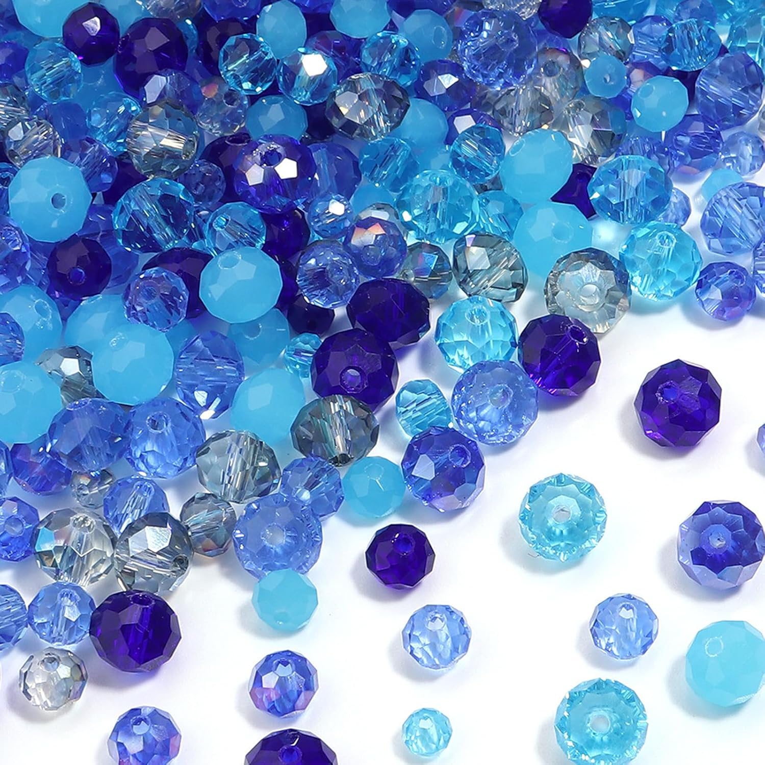 200PCS 8mm Crystal Glass Facted Round Beads for Jewelry Bracelet Making, Blue Series Briolette Glass Spacer Beads with Hole for Crafts, Loose Gemstones for Ornaments Wind Chimes Suncatcher Making - Image 4