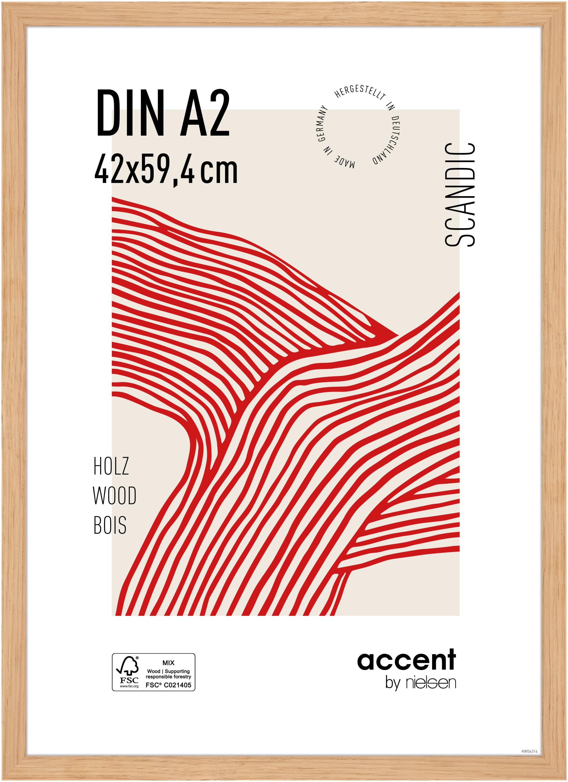 Accent By Nielsen Oak Scandic - Wooden Picture Frame - A2, 42X59.4cm With Float Glass – Modern Scandinavian Design