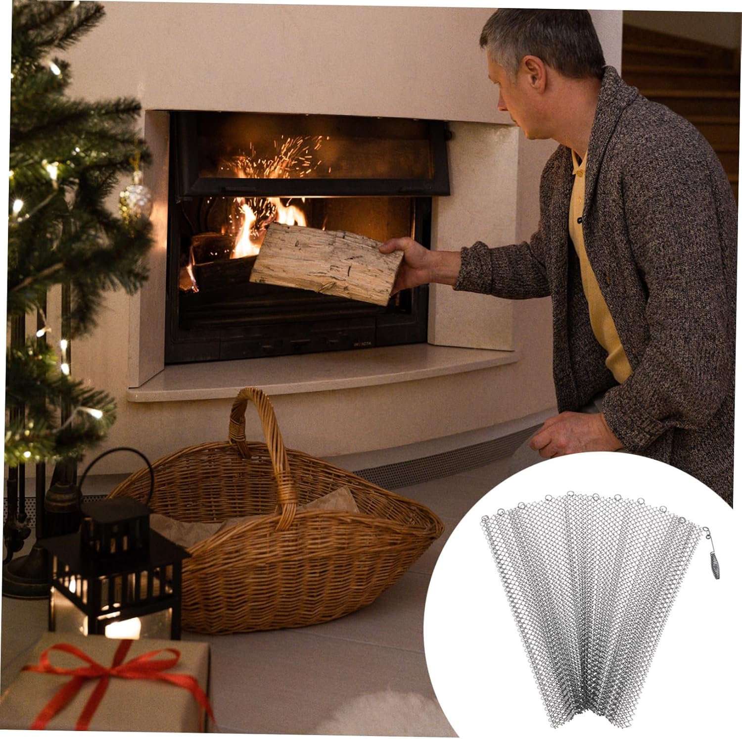 MERRYHAPY 2pcs Fireplace Screen Mesh Curtain for Fireplace Easy Cut Sturdy Iron Heat-Resistant Cover