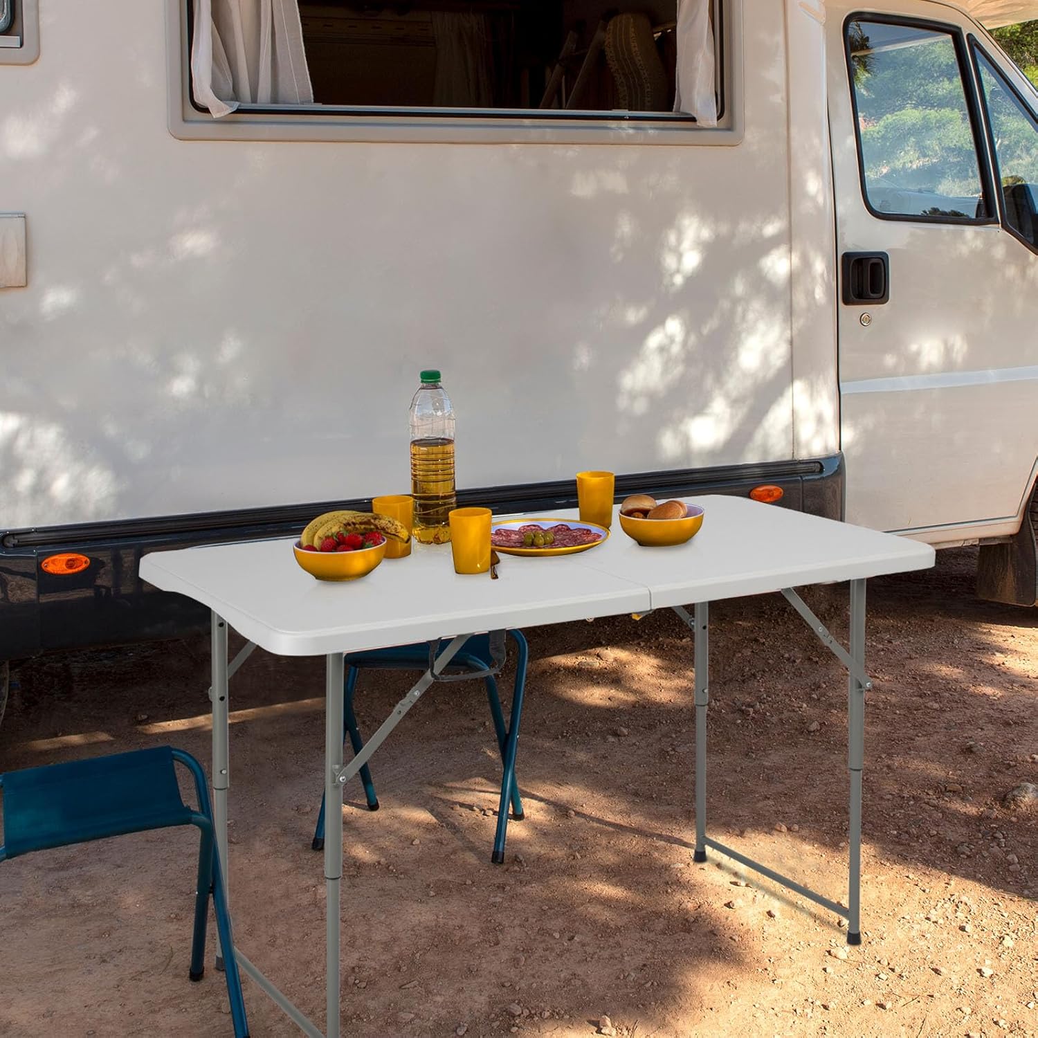 120CZ Folding Table Portable Small Table Semi Practical Table Small Indoor and Outdoor Adjustable Height with Handle Folding Table, Camping and Gathering