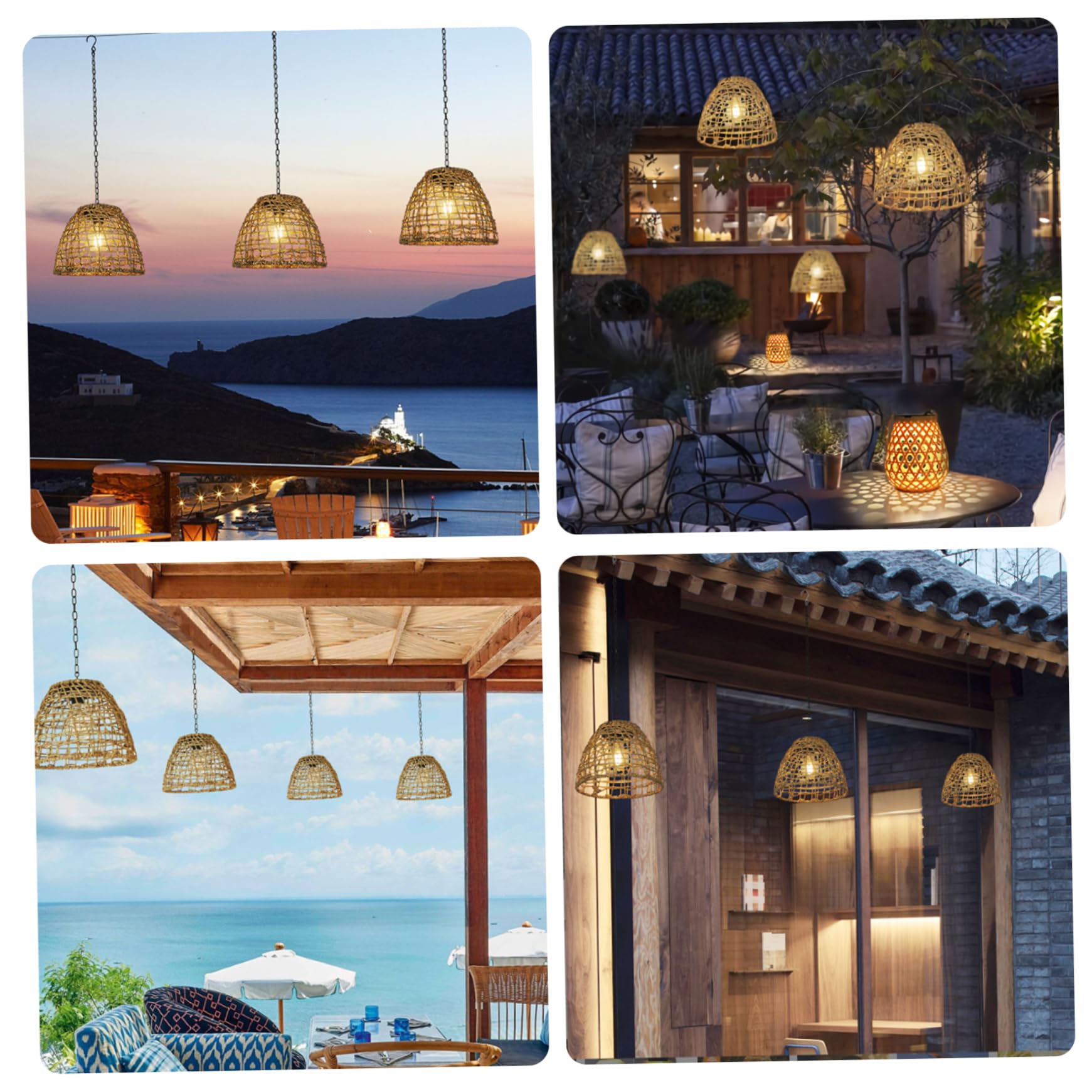 Lampes solaires suspendues étanches IP44 avec abat-jour en rotin, lanterne extérieure LED sans fil 600 mAh pour jardin