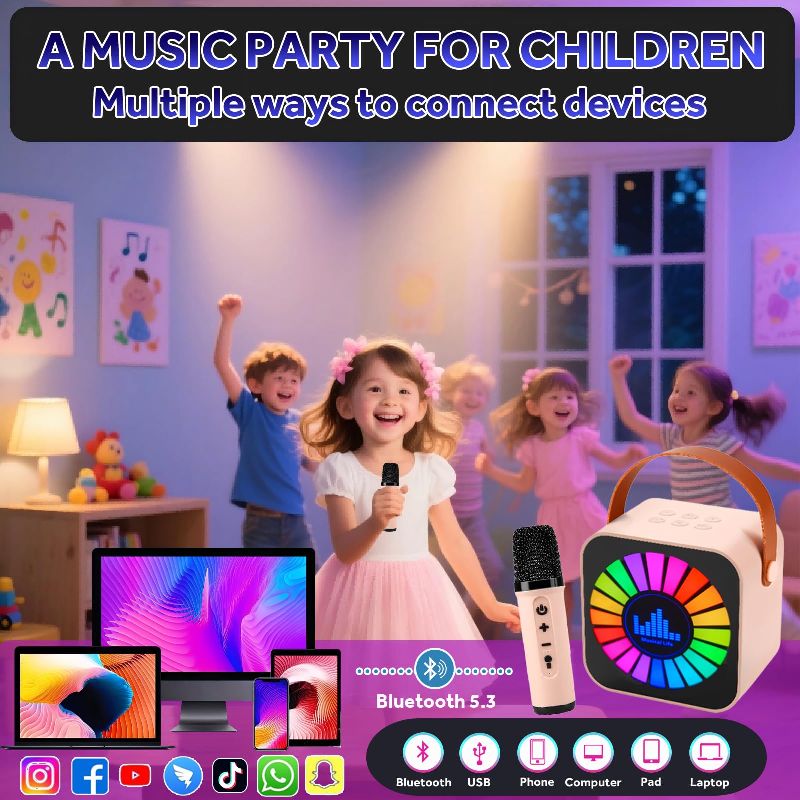 Kids Karaoke Machines 2 Microphones, Mini Wireless Bluetooth Microphone for Children Presents for Kids Ages 4-12 - Image 2