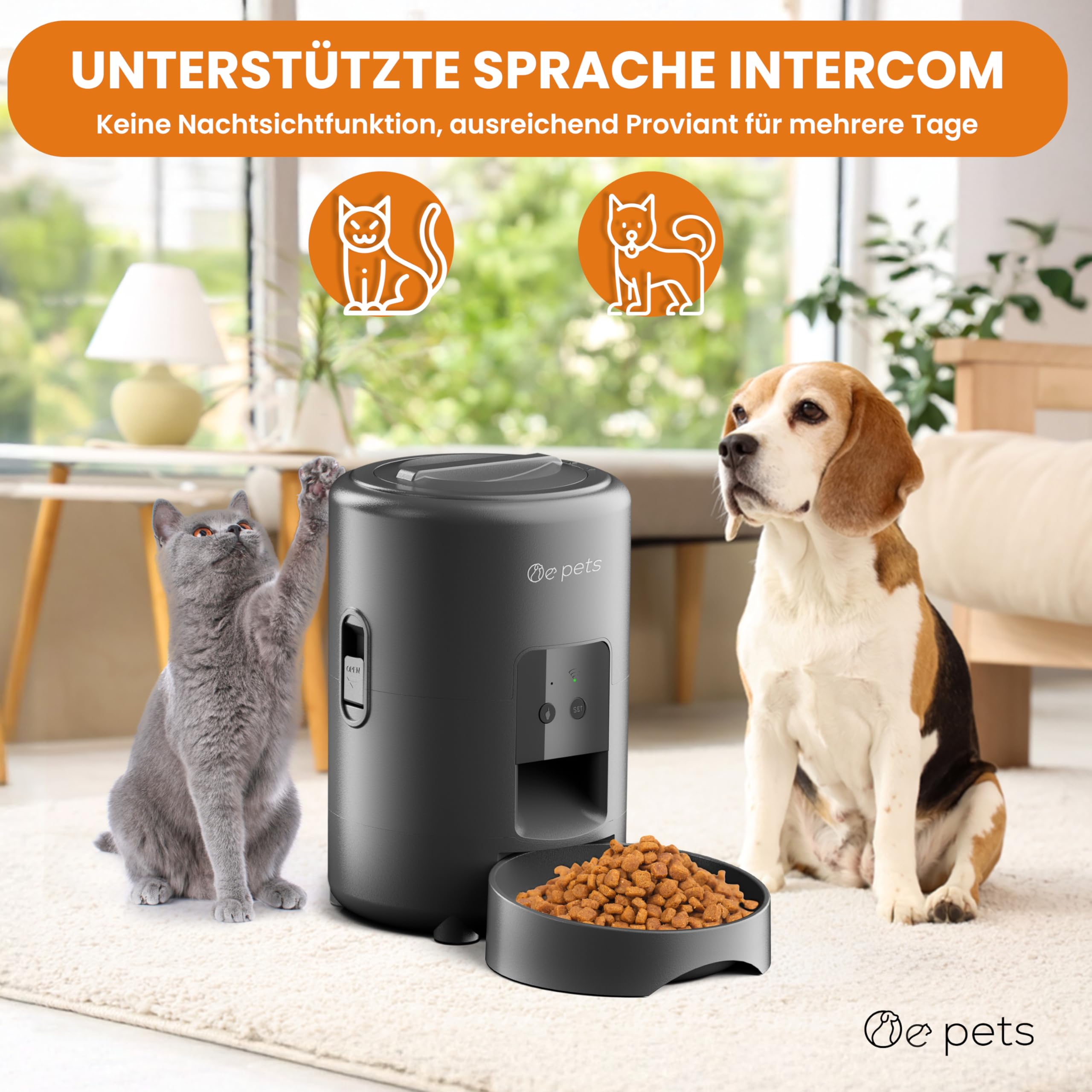 Futterautomat Katze, Katzenfutter Automat 2,4G WiFi Intelligenter Futterspender für Katze und Hund, APP-Steuerung