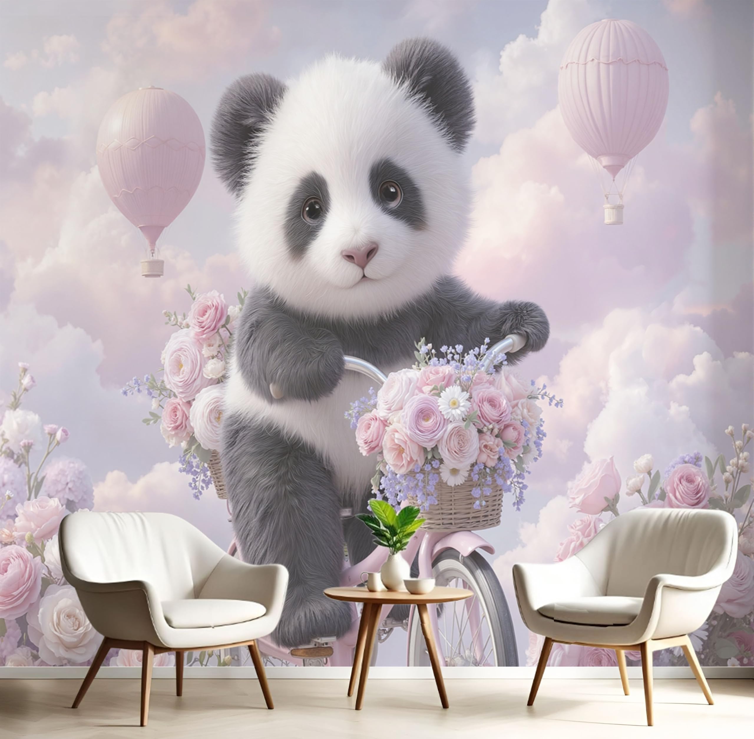 Tapisserie murale panda mignon pour créer un cocon poétique rose de 250x175cm