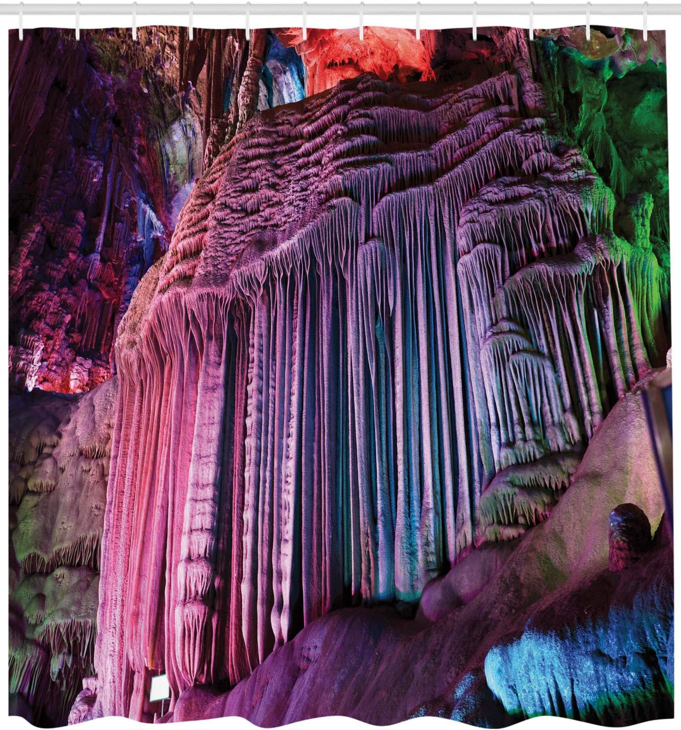 Ambesonne Natural Cave Shower Curtain, Stalactites Typical Chinese Karst Wonders Deep in Planet Picture, Cloth Fabric Bathroom Decor Set with Hooks, 69" W x 75" L, Eggplant Purple Coral