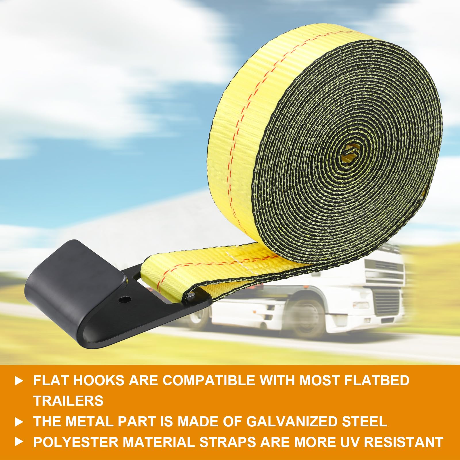 TLGREEN Cinghie a cricchetto piatte da 5,1 cm x 70,8 cm, resistenti, per camion, moto, carichi (resistenza alla rottura di 5,1 cm), composte da tenditore in metallo e cinturino in poliestere (giallo)