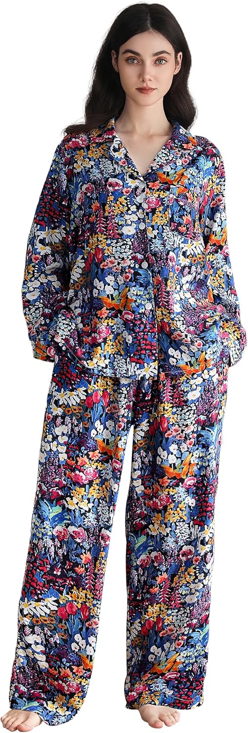 Pajamas for Women Set 2 Piece Long Sleeve Printing Loungewear Button Down Soft Pjs Sleepwear with Pockets