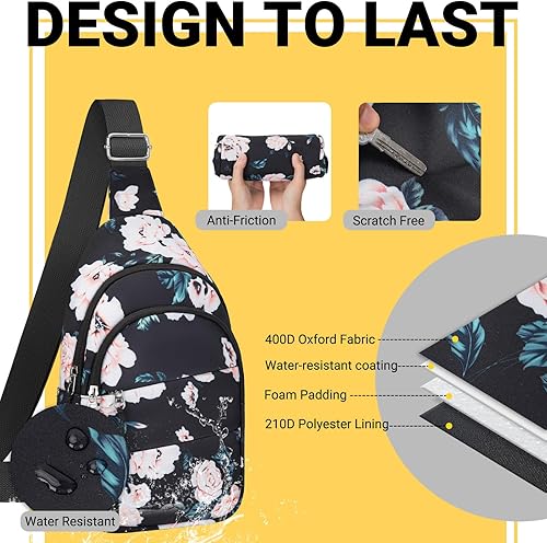 Miniatura 6 de Bolsos cruzados para mujer, bolsa con bandolera para hombres, mochila pequeña de senderismo antirrobo, ligera para viajes al aire libre (M, negro