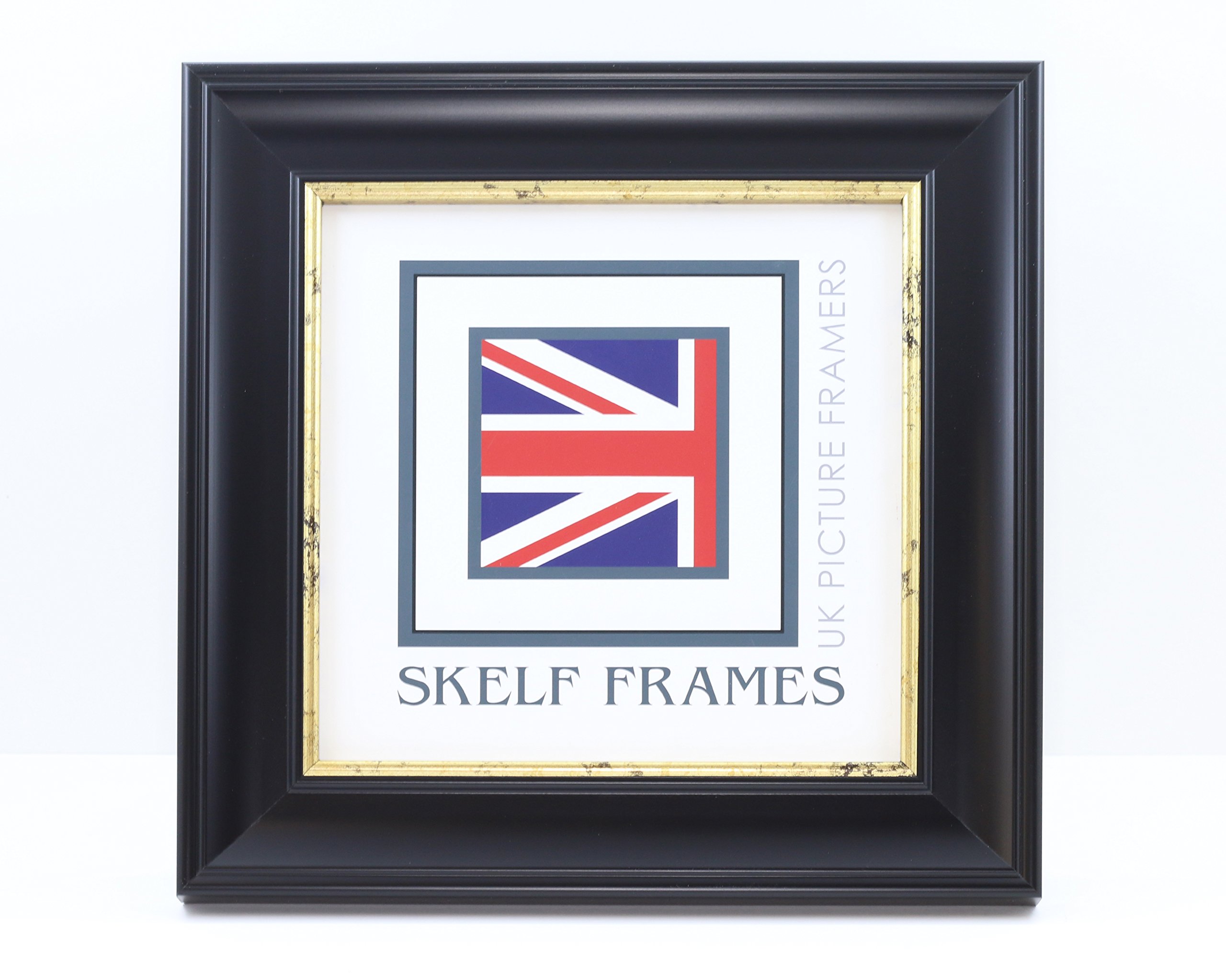 Skelf Frames 9 x 9 Inches Square Picture Photo Frame in Black and Gold Cornwall Range Polcore with Glass Hand made in Yorkshire (Multiple Sizes)
