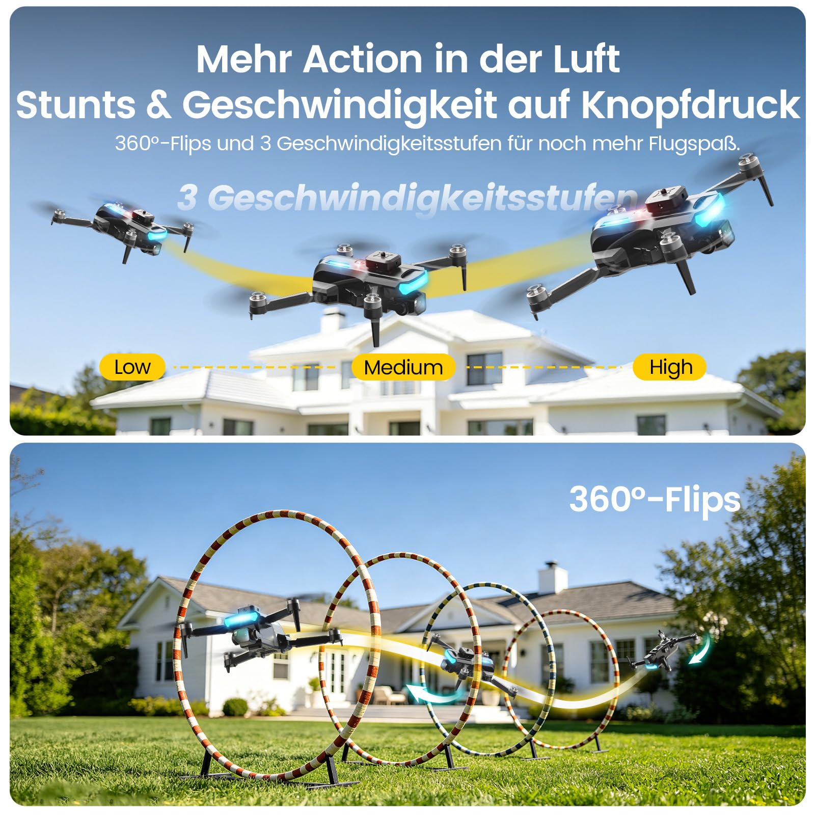 DEERC Drohne mit Kamera 1080P, faltbarer Quadrocopter für Jugendliche und Anfänger, 4,3-Zoll-HD-Bildschirm-Fernsteuerung, bürstenloser Motor, Hindernisvermeidung, 2 Akkus, Tragetasche inklusive