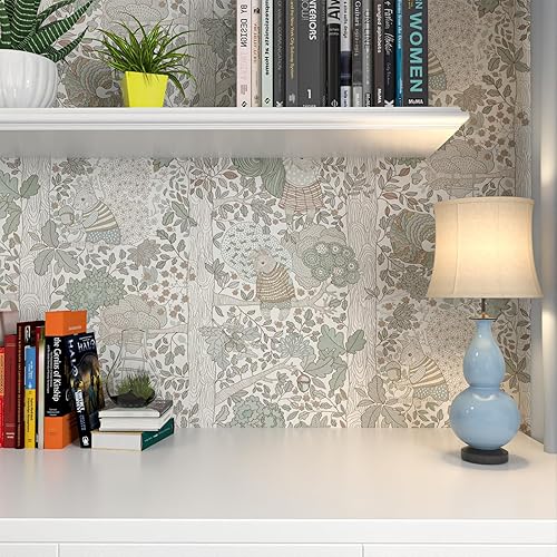 Miniatura 7 de Papel tapiz moderno de bosque para despegar y pegar, bonito papel de contacto para armarios, autoadhesivo, extraíble, para baño, dormitorio, papel