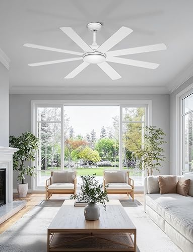 Miniatura 8 de Ventiladores de techo de 60 pulgadas sin luces, ventilador de techo blanco de 8 aspas, control remoto/aplicación, ventilador de techo reversible