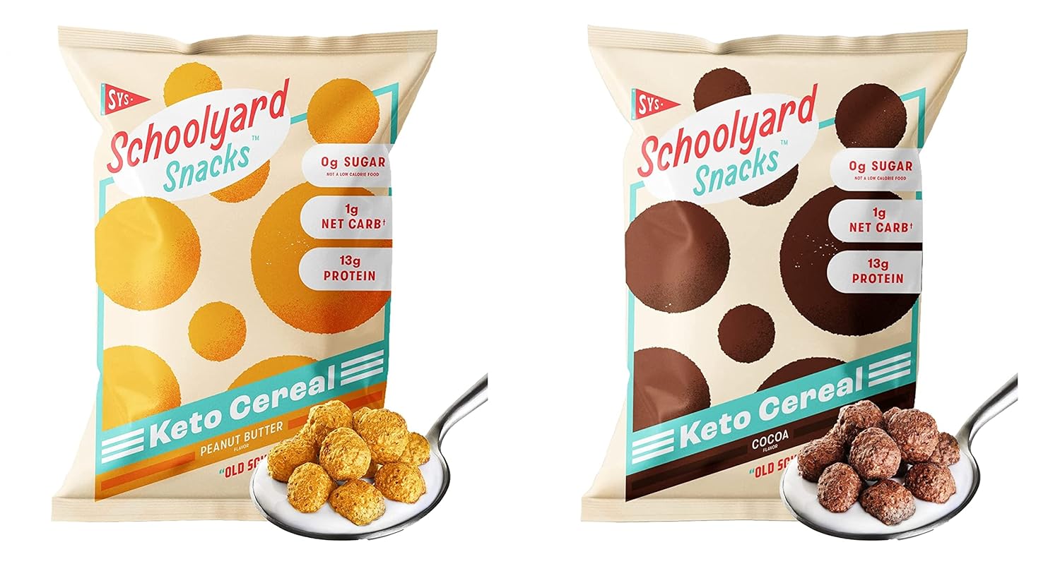 Schoolyard Snacks - Keto Cereal Low Carb, Zero Sugar - A Healthy High Protein Cereal Snack & Breakfast - The Perfect Keto Cereal with 100 calories, 13g protein, Grain Free - 24PK Cocoa & Peanut Butter