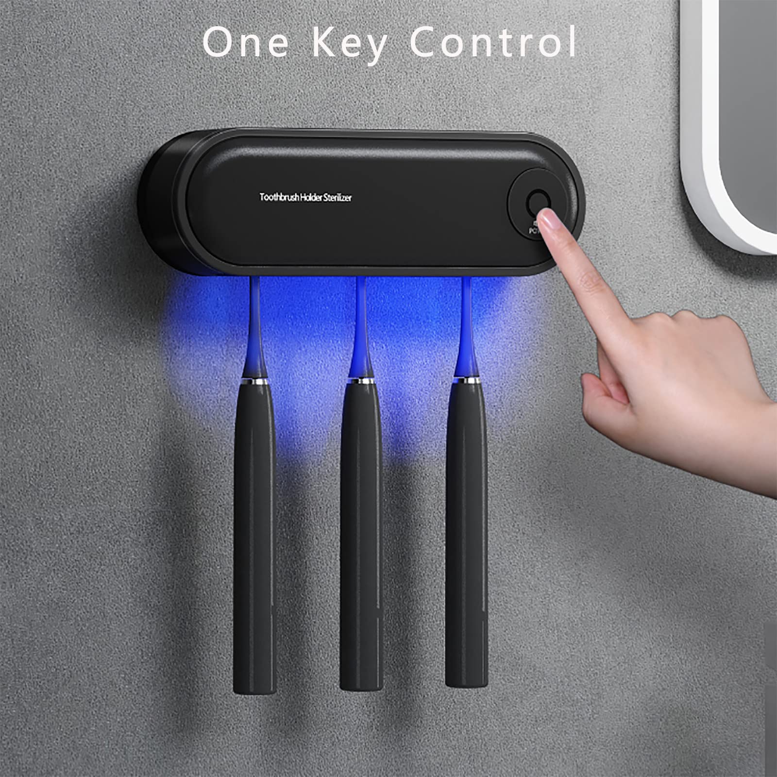 Porta Cepillo de Dientes, Soporte Cepillo de Dientes con Función Esterilizador Secado, Estuche Cepillo Dientes USB Recargable con LED, Organizador Baño Negro