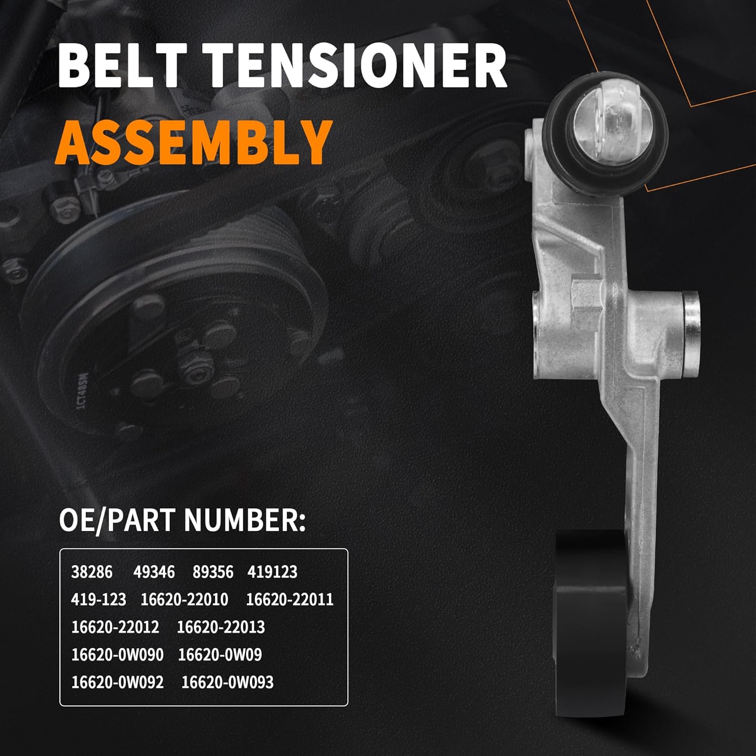 166200W093 Drive Belt Tensioner Pulley Assembly Fit for Toyota Corolla 98-08, Fit for Chevy Prizm 98-02, Celica 2000-05, Matrix/Pontiac Vibe 03-08, L4 1.8L Engine, Replace 38286