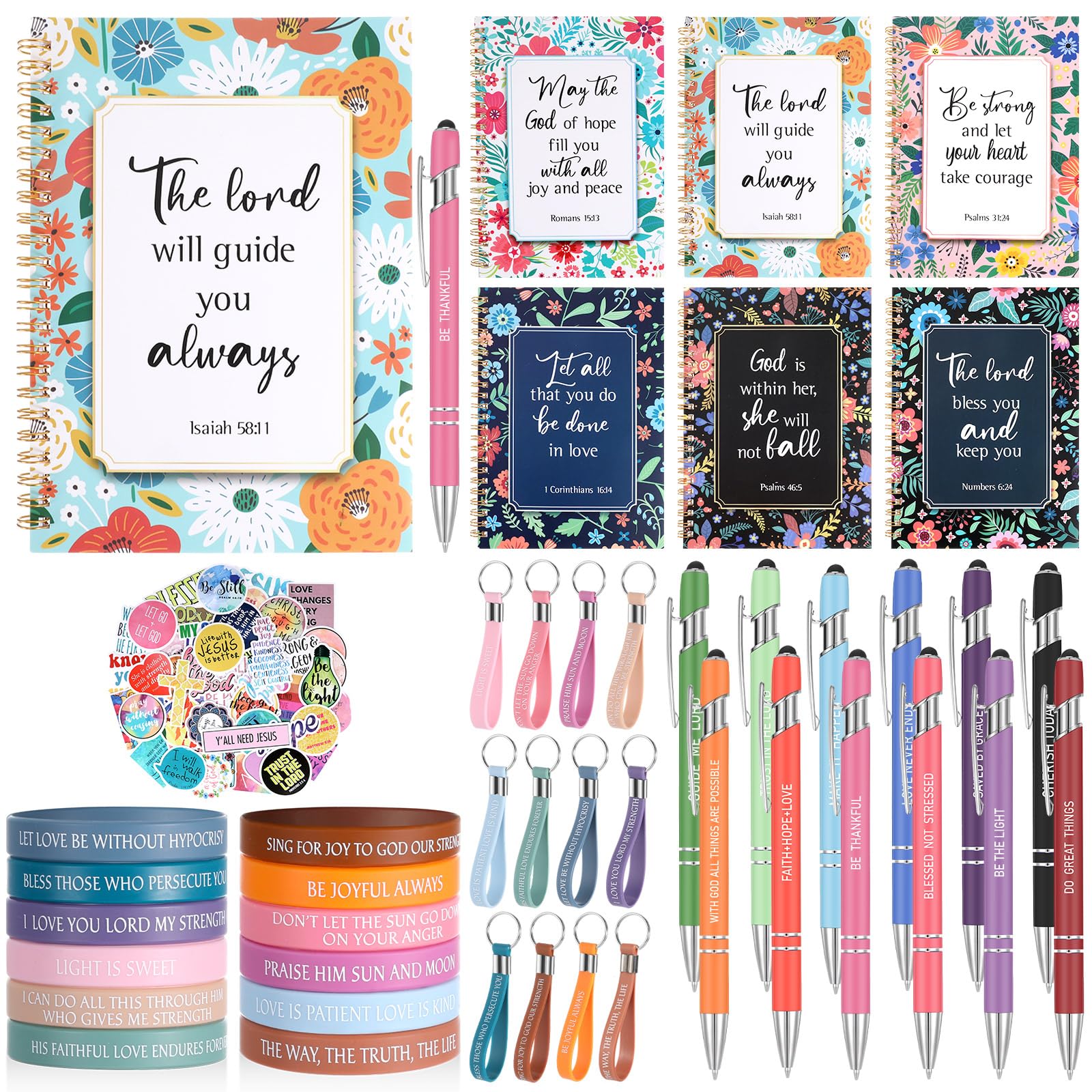 Zhanmai 146 Pcs Mother's Day Church Gifts for Women Bulk Bible Verse Notebooks and Pens Inspirational Keychain Religious Bracelets Stickers Christian