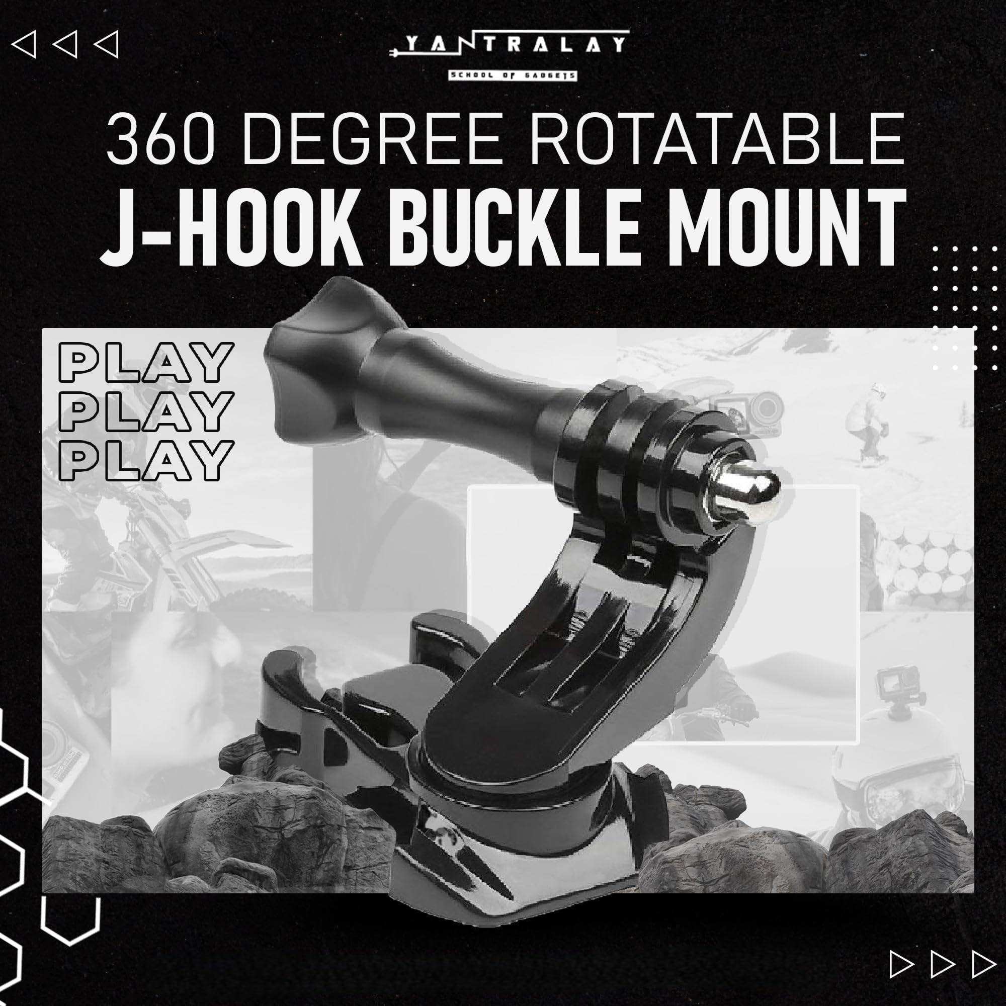 yantralay 360° Rotatable J-Hook Buckle for Hero 13/12/11/10/9/8, DJI, Insta 360, SJCAM & Eken - Action Camera Vertical Surface Mount Adapter - Multi-Angle Shooting