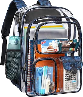 PACKISM Clear Backpack for School - 18 Inch Clear Bookbag, Blue Geometric