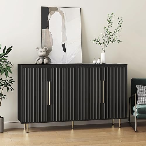 Bellemave Armario de buffet moderno de 56.69 pulgadas con almacenamiento, aparador acanalado con estantes ajustables, soporte de TV grande con