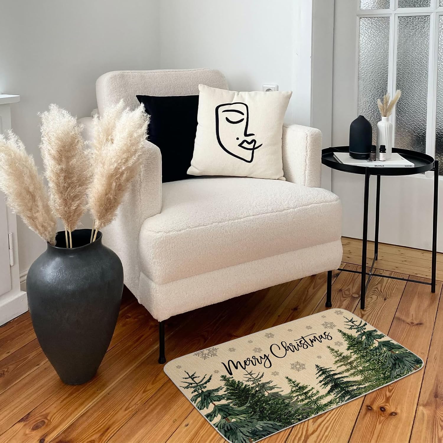 ONWAY Christmas Pine Tree Kitchen Mats Set of 2 Decorative Kitchen Rugs with Snowflake Design Non-Slip Holiday Floor Decor for Winter Home 17x29 and 17x47 Inch