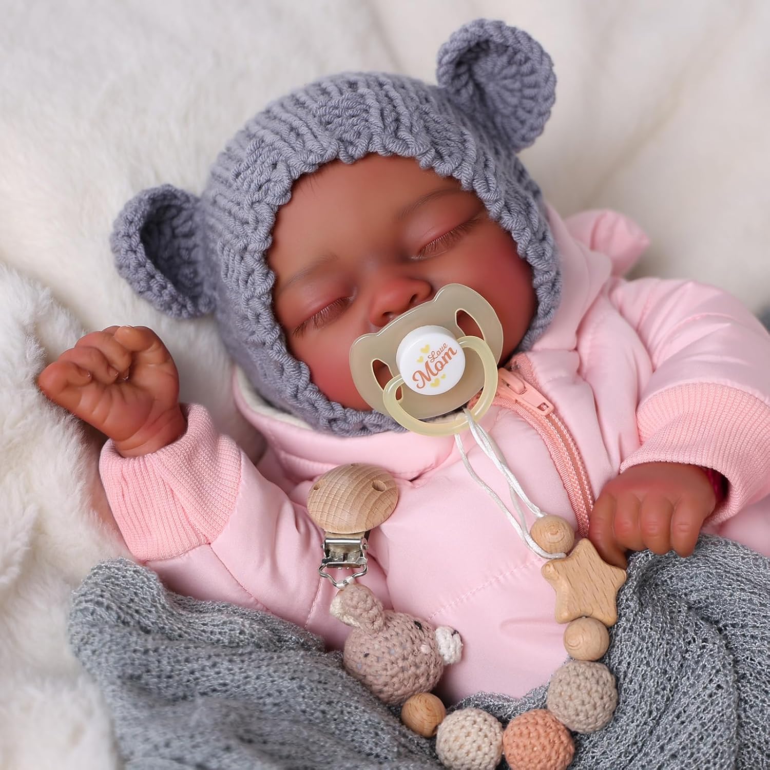 BABESIDE Reborn Baby Dolls Black, 17 Inch Realistic Black Newborn Lifelike Real Life Baby Dolls Poseable Soft Vinyl & Cloth Body with Feeding Kit Gift Box for Kids Ages 3+