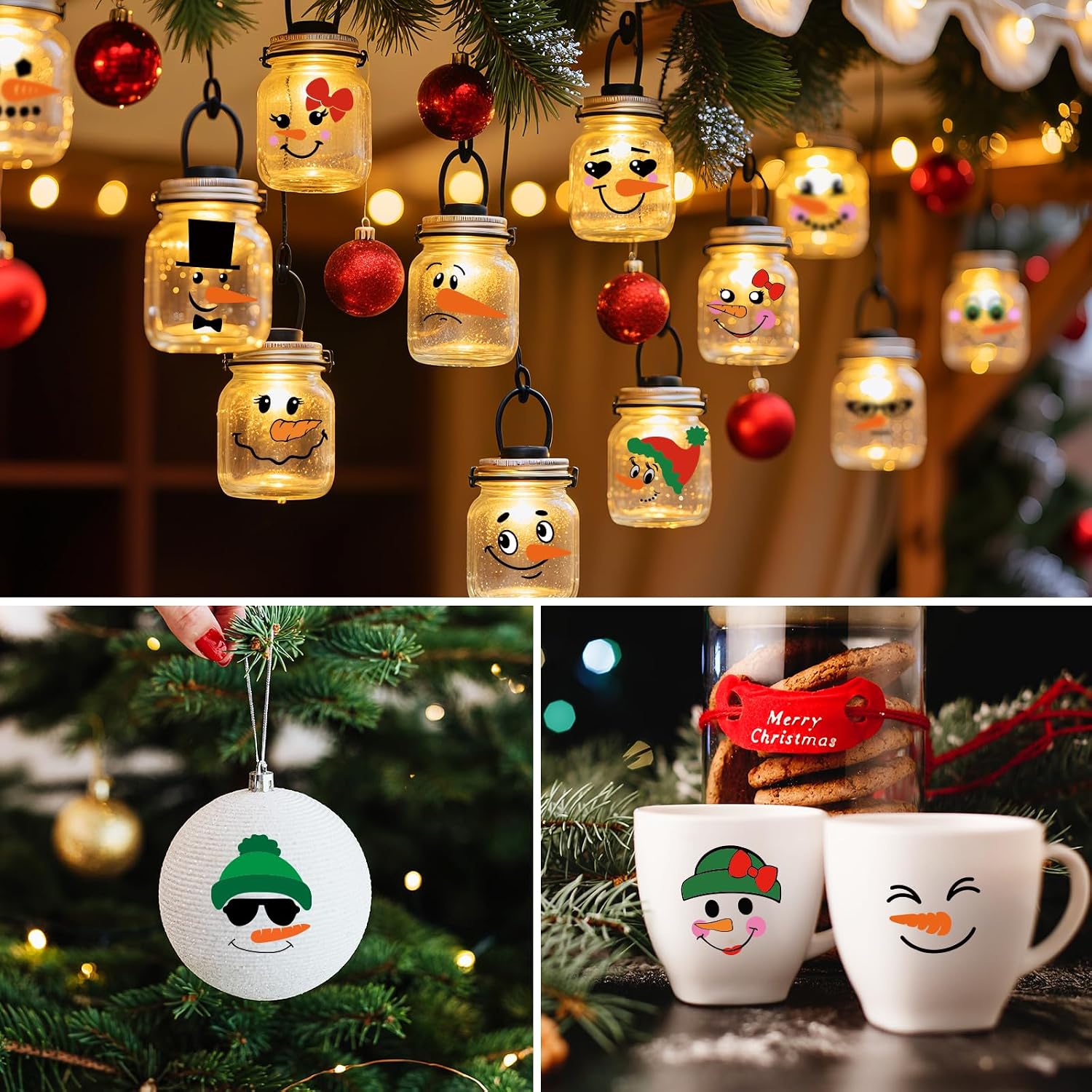 51 PCS Snowman Face Stickers for Crafts Snowman Face Decals for Christmas Ball, Cups,Mugs, Jars, Window, Wall Decor Vinyl Snow Man Christmas Sticker for Crafts