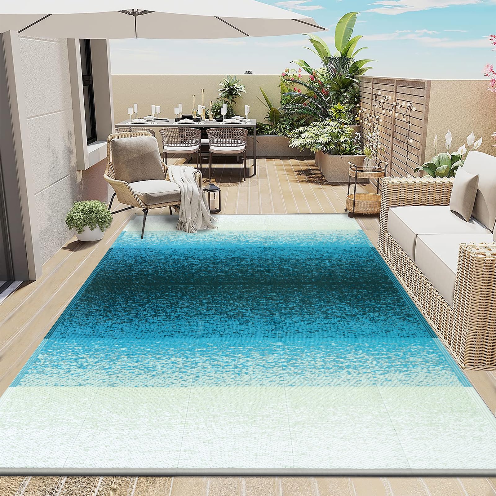Enyhom Outdoor Rug Waterproof, 180 x 270 cm Reversible Extra Large Garden Rugs Foldable Lightweight Plastic Outdoor Carpet Mat UV Resistant Patio Area Rug for RV Camping Porch Backyard Beach — image 1