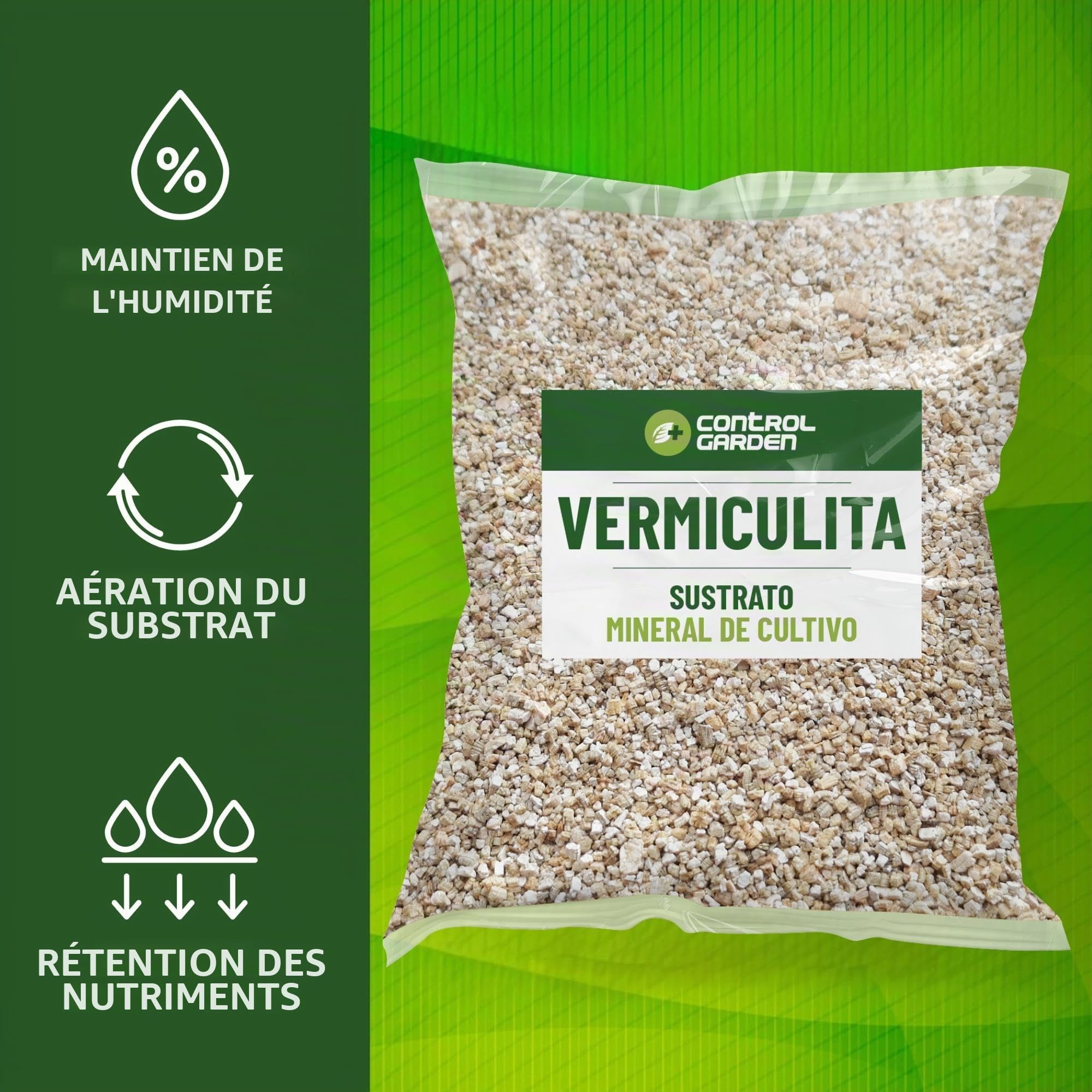 Control Garden Vermiculite Terre pour plantes et cultures Intérieur et extérieur Substrat naturel pour graines Fabriqué en Espagne 10 l