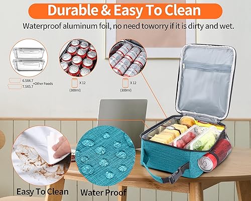 Miniatura 5 de Lonchera para hombres  Bolsa de almuerzo reutilizable para hombres adultos y mujeres  Lonchera pequeña aislada (Azure)