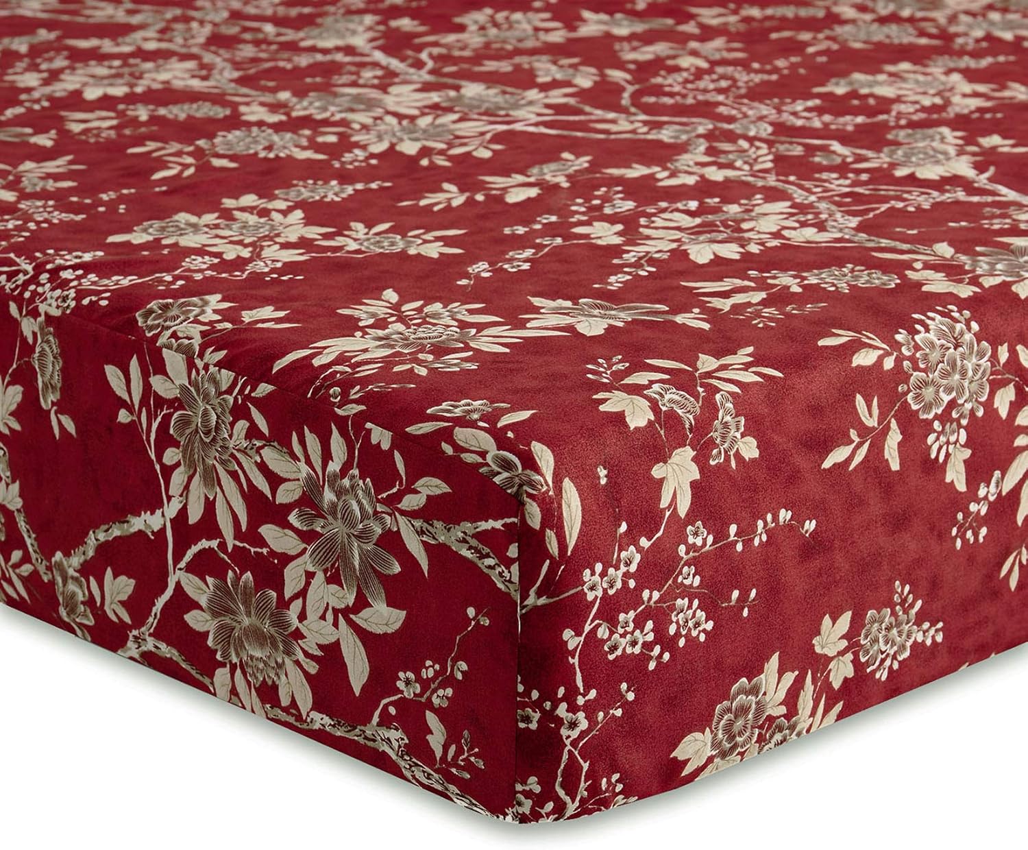 Wake In Cloud - Floral Bed Sheets, 4-Piece Sheet Set, Vintage Flower Shabby Chic Botanical Coquette Cottagecore Bedding, Deep Pocket, Red, Queen Size
