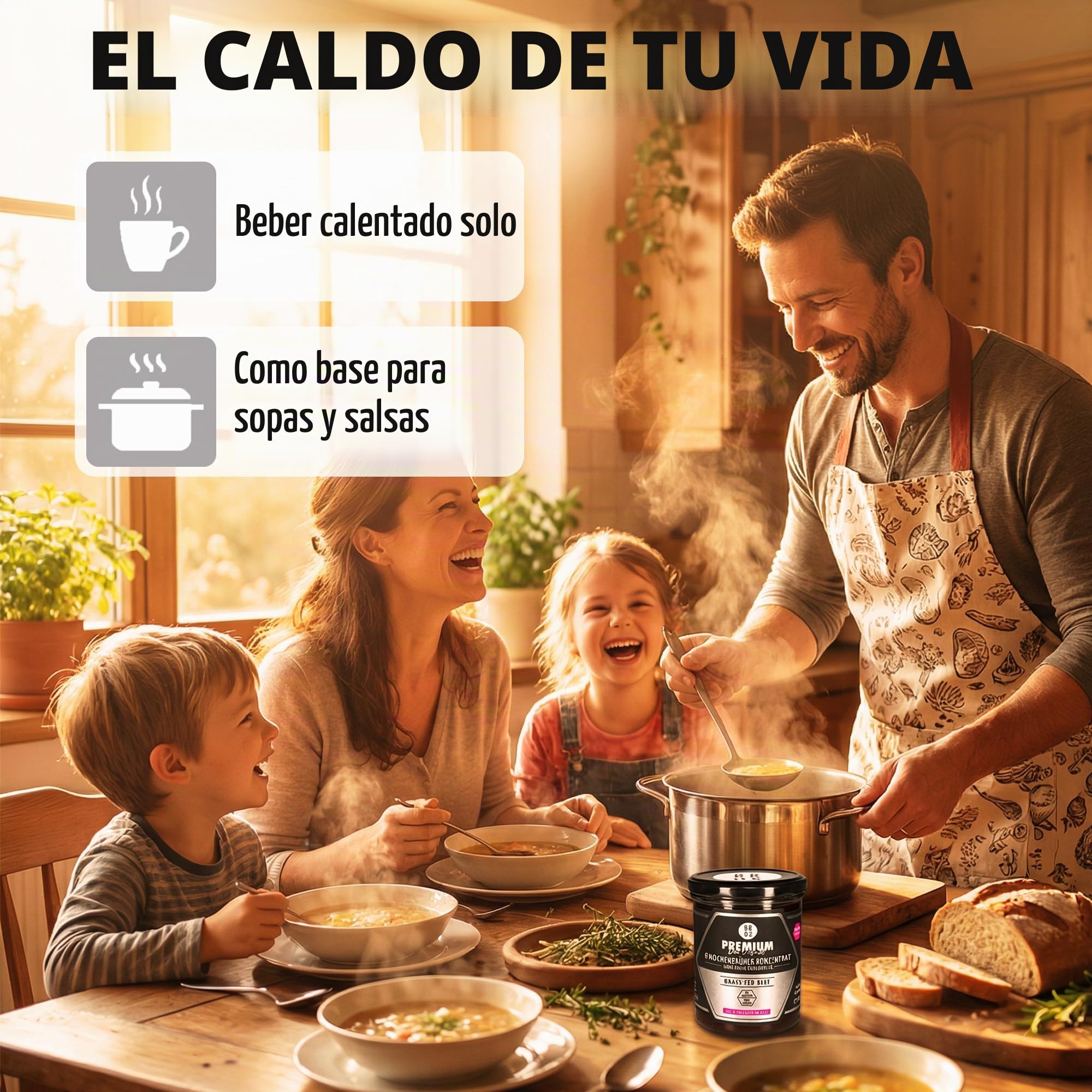 BROX Concentrado de Caldo de Huesos de Vacuno de Pasto (465 g) - Cocido 24h, 205g de Colageno, listo en 3 seg - Rinde 11,5L de Bone Broth de Maxima Biodisponibilidad - Sin Aditivos, 46 Raciones