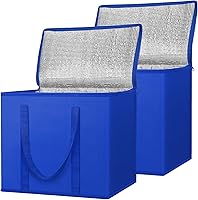 Vista 12 de BALEINE Paquete de 2 bolsas aisladas reutilizables para comestibles, bolsa enfriadora plegable para comestibles, bolsa aislante grande de alta