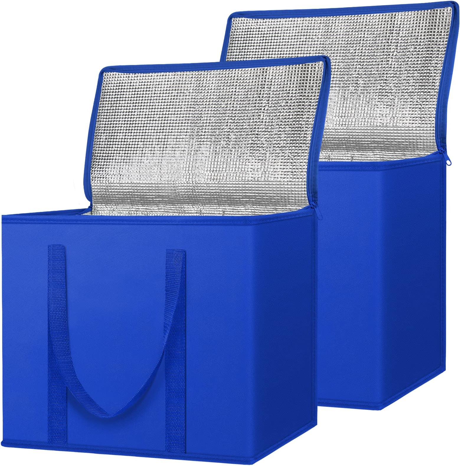 BALEINE 2Pk Insulated Reusable Grocery Bags, Collapsible Cooler Bag for Groceries, Heavy Duty Large Insulated Bag (16''x9''x13'', Midnight Blue)