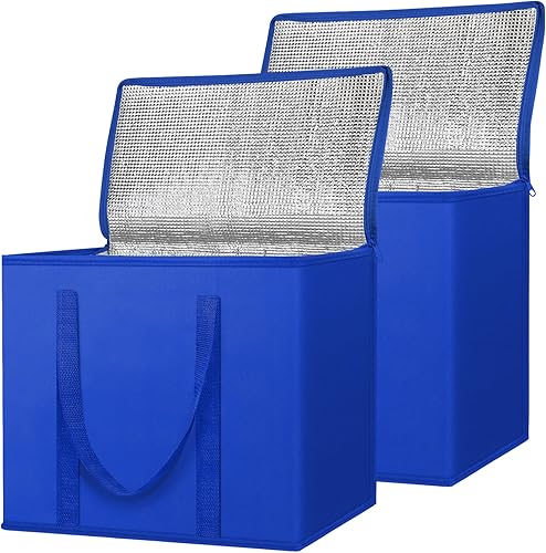BALEINE Paquete de 2 bolsas aisladas reutilizables para comestibles, bolsa enfriadora plegable para comestibles, bolsa aislante grande de alta