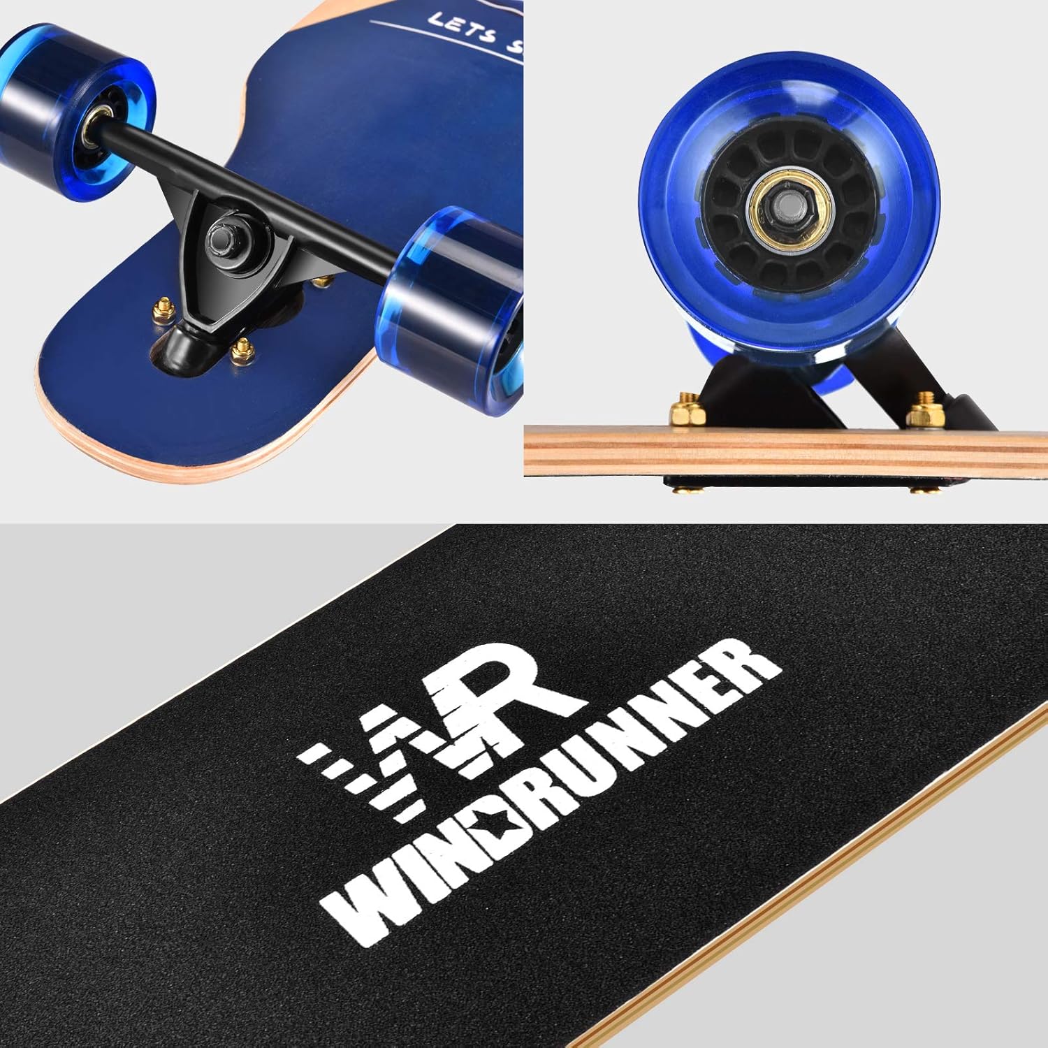 Windrunner 41inch Freeride Longboard Skateboard,8-Ply Natural Maple Drop Through Freestyle Complete Skateboard Cruiser Pintail for Cruising,Carving,Free-Style and Downhill with T-Tool