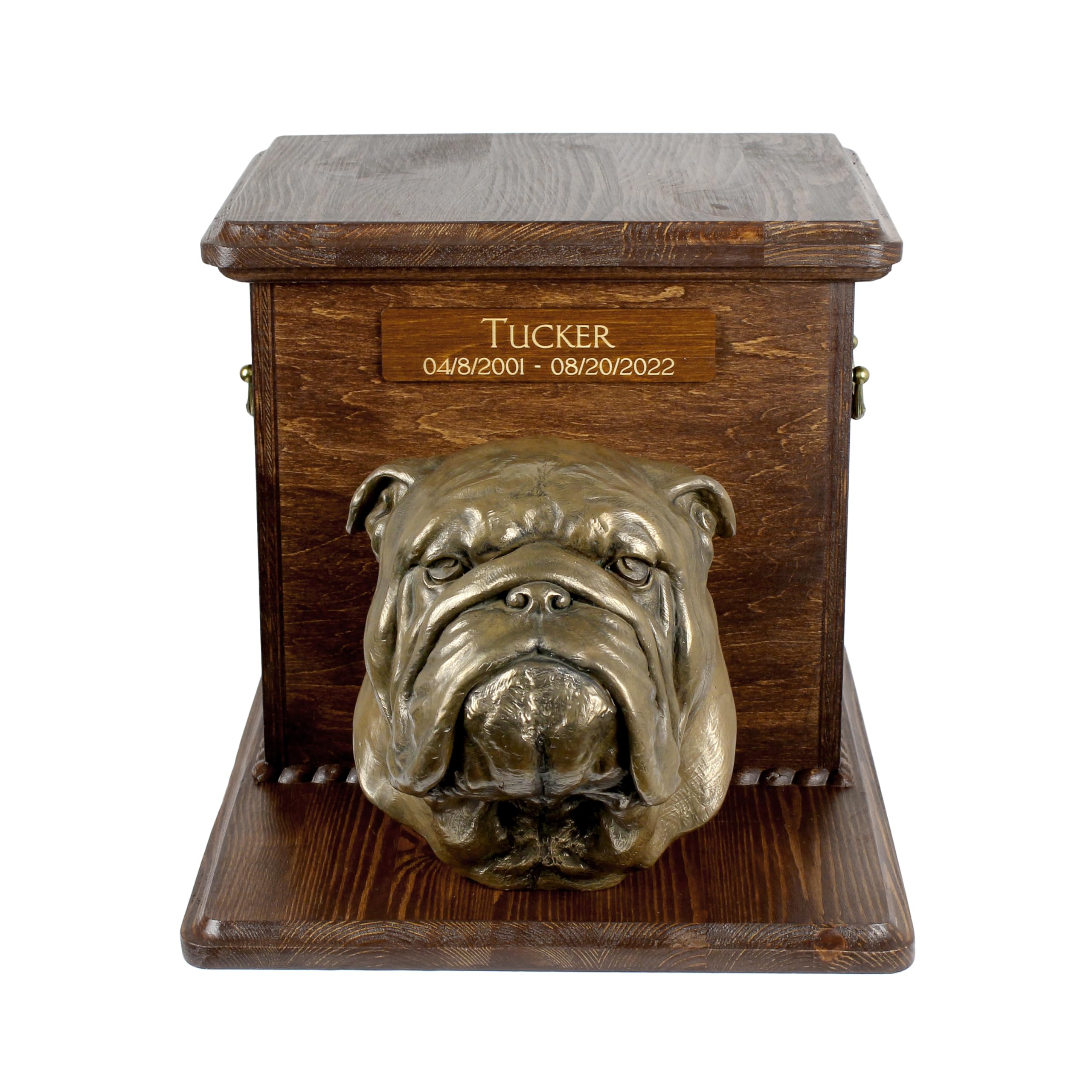 Urne pour les cendres de cheval grand mémorial bois avec sculpture Bulldog Anglais