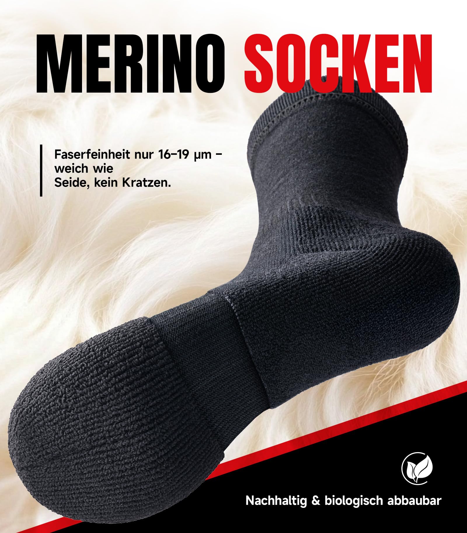 PULIOU Wandersocken Merino Socken Herren Damen, Outdoor & Trekking-Socken, Anti-Blasen, Gepolstert Arbeitssocken Laufsocken Sportsocken (3 Paar)