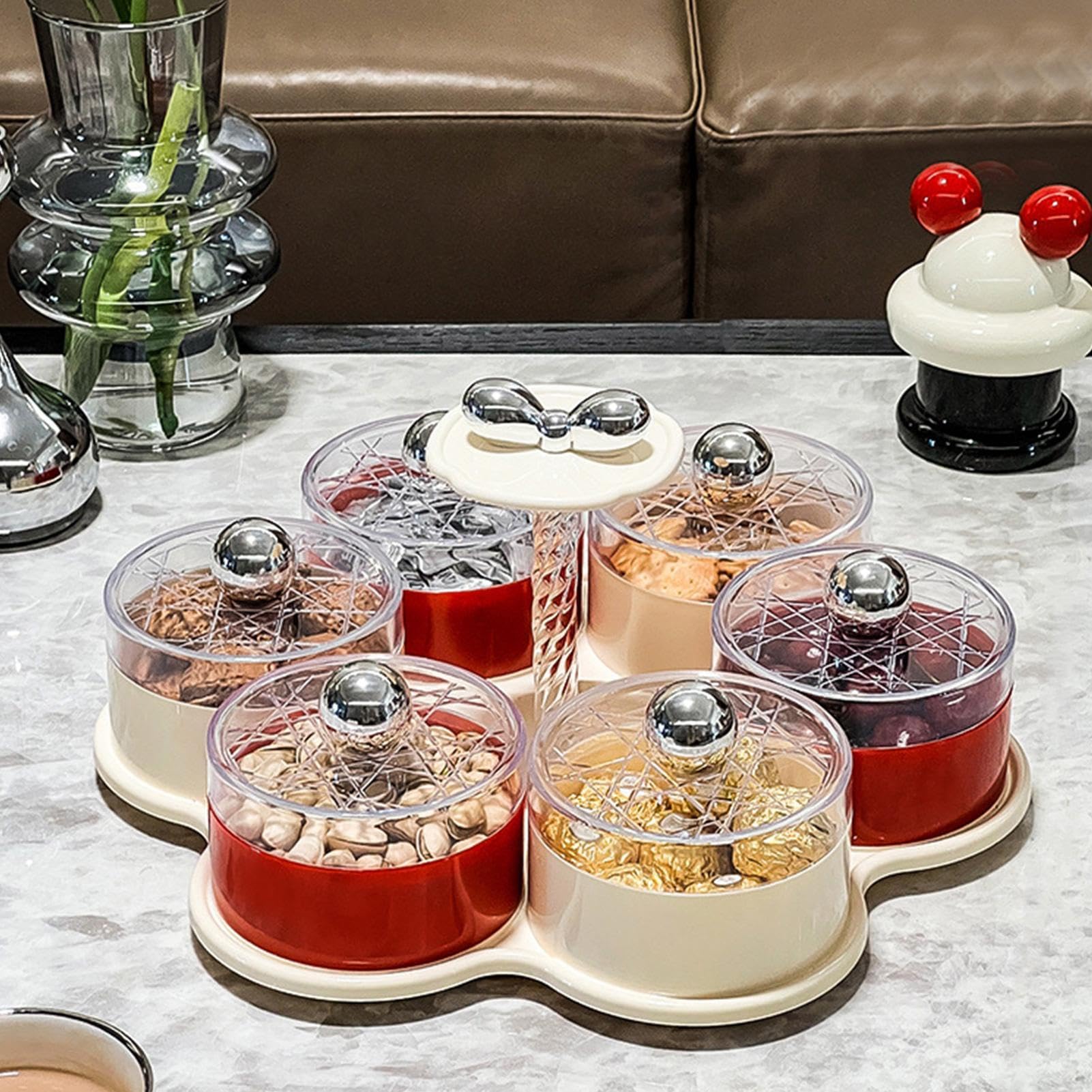 Plateau de service compartimenté avec couvercle Présentoir rotatif pour | Plateau de service à compartiments pour Adultes Pique-nique Réception Apéritif Dynamique Buffet
